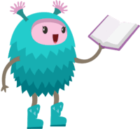 cute cartoon creature with a book